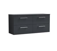 Balterley Level Modern Bathroom 1200mm Wall Hung 4 Soft Close Drawer Vanity Unit With Worktop, 557 X 1205 X 390mm, Dark Grey