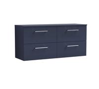 Balterley Level Modern Bathroom 1200mm Wall Hung 4 Soft Close Drawer Vanity Unit with Worktop, 558 x 1205 x 390mm, Midnight Blue