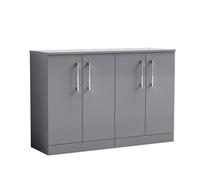 Balterley Level Modern Bathroom 2 Door Floor Standing Vanity Unit with Laminate Worktop & Handles, Satin Grey, 1205 mm