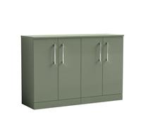 Balterley Level Modern Bathroom 2 Door Floor Standing Vanity Unit With Worktop & D Shape Handles, Satin Green, 1205 mm