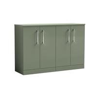 Balterley Level Modern Bathroom 2 Door Floor Standing Vanity Unit with Worktop & D Shape Handles, Satin Green, 1205 mm