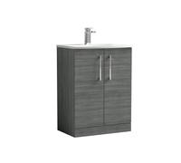 Balterley Level Modern Bathroom 2 Soft Close Door Floor Standing Vanity & Basin, Anthracite, 600mm