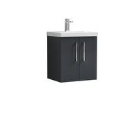 Balterley Level Modern Bathroom 2 Soft Close Door & Mid-Edge Wall Hung Vanity Unit Basin, Dark Grey, 500mm