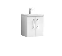 Balterley Level Modern Bathroom 2 Soft-Close Door & Mid-Edge Wall-Hung Vanity Unit Basin, Gloss White, 500mm