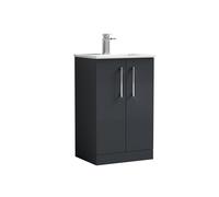 Balterley Level Modern Bathroom 2 Soft Close Door & Minimalist Floor Standing Vanity Unit Basin, Dark Grey, 345mm