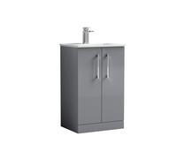 Balterley Level Modern Bathroom 2 Soft Close Door & Minimalist Floor Standing Vanity Unit Basin, Satin Grey, 345mm