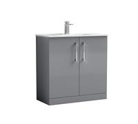 Balterley Level Modern Bathroom 2 Soft Close Door & Minimalist Floor Standing Vanity Unit Basin, Satin Grey, 435mm