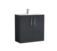 Balterley Level Modern Bathroom 2 Soft Close Door & Minimalist Vanity Unit Basin, Dark Grey, 435mm