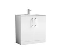 Balterley Level Modern Bathroom 2 Soft Close Door & Minimalist Vanity Unit Basin, Gloss White, 435mm
