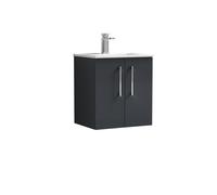 Balterley Level Modern Bathroom 2 Soft Close Door & Minimalist Wall Hung Vanity Unit Basin, Dark Grey, 500mm