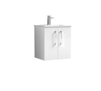 Balterley Level Modern Bathroom 2 Soft Close Door & Minimalist Wall Hung Vanity Unit Basin, Gloss White, 500mm
