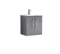 Balterley Level Modern Bathroom 2 Soft Close Door & Minimalist Wall Hung Vanity Unit Basin, Satin Grey, 500mm