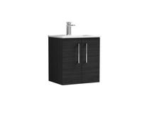 Balterley Level Modern Bathroom 2 Soft Close Door Wall Hung Vanity Unit & Basin, Charcoal Black, 500mm