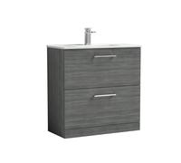 Balterley Level Modern Bathroom 2 Soft Close Drawer Floor Standing Vanity Unit & Basin, Anthracite Woodgrain, 600mm