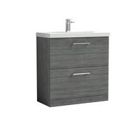 Balterley Level Modern Bathroom 2 Soft Close Drawer Floor Standing Vanity Unit & Thin-Edge Basin, Anthracite, 800mm