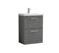 Balterley Bathroom 2 Soft Close Drawer Floor Vanity Unit, Anthracite, 600mm in Grey Balterley Grey
