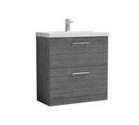 Balterley Level Modern Bathroom 2 Soft Close Drawer Floor Standing Vanity Unit & Thin-Edge Basin, Anthracite Woodgrain, 800mm