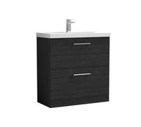 Balterley Level Modern Bathroom 2 Soft Close Drawer Floor Standing Vanity Unit & Thin-Edge Basin, Charcoal Black, 800mm