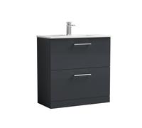 Balterley Level Modern Bathroom 2 Soft Close Drawer & Minimalist Floor Standing Vanity Unit Basin, Dark Grey, 435mm