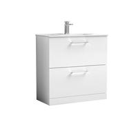 Balterley Level Modern Bathroom 2 Soft Close Drawer & Minimalist Floor Standing Vanity Unit Basin, Gloss White, 435mm