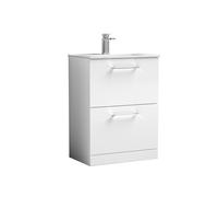 Balterley Level Modern Bathroom 2 Soft Close Drawer & Minimalist Floor Standing Vanity Unit Basin, Gloss White, 440mm