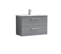 Balterley Level Modern Bathroom 2 Soft Close Drawer & Minimalist Wall Hung Vanity Unit Basin, Satin Grey, 435mm