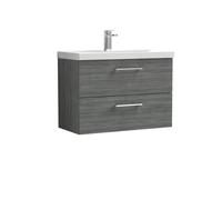 Balterley Level Modern Bathroom 2 Soft Close Drawer Wall Hung Vanity Unit & Thin-Edge Basin, Anthracite, 800mm
