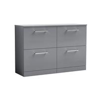 Balterley Level Modern Bathroom 4 Drawer Floor Standing Vanity Unit With Laminate Worktop & Handles, Satin Grey, 1200 mm