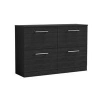 Balterley Level Modern Bathroom 4 Drawer Floor Standing Vanity Unit With Worktop & D Shape Handles, Black Woodgrain, 1205 mm