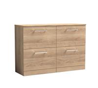Balterley Level Modern Bathroom 4 Drawer Floor Standing Vanity Unit With Worktop & Handles, Bleached Oak, 1205 mm