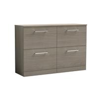 Balterley Level Modern Bathroom 4 Drawer Floor Standing Vanity Unit With Worktop & Handles, Grey Vicenza Oak, 1205 mm