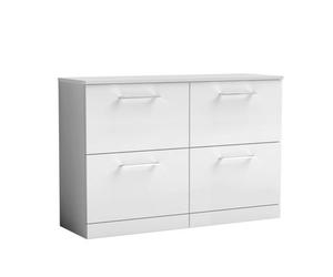Balterley Level Modern Bathroom 4 Soft Close Drawer Floor Standing Vanity With Worktop, Stylish & Durable, Gloss White, 1205 mm