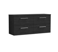 Balterley Level Modern Bathroom 4 Soft Close Drawer Wall Hung Vanity Unit with Worktop, Charcoal Black, 1200 mm