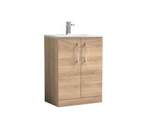 Balterley Level Modern Bathroom Floor Standing 2-Door Vanity & Basin, Bleached Oak, 600mm