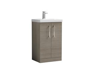 Balterley Level Modern Bathroom Floor Standing 2 Door Vanity Ceramic Basin, Solace Oak, 500mm