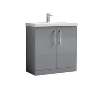 Balterley Level Modern Bathroom Floor Standing 2 Door Vanity & Mid-Edge Ceramic Basin, Satin Grey, 800mm