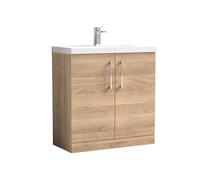 Balterley Contemporary Bathroom Floor Standing 2 Soft-Close Door Vanity Unit & Mid-Edge Ceramic Basin, Bleached Oak, 800 mm