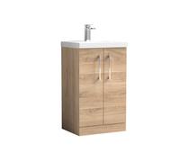 Balterley Modern Bathroom 2 Soft-Close Door Vanity Unit Basin, Light Oak, 500mm in Brown Balterley Brown