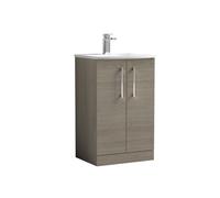 Balterley Modern Bathroom Floor Standing 2 Soft Close Door Vanity Unit & Curved Basin, Solace Oak, 500mm