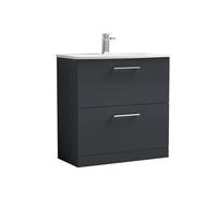 Balterley Level Modern Bathroom Floor Standing 2 Soft Close Drawer Vanity Unit & Curved Basin, Dark Grey, 800mm