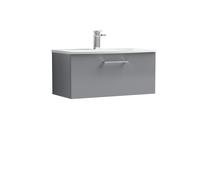 Balterley Level Modern Bathroom Wall Hung 1 Soft Close Drawer Vanity Unit & Curved Basin, Satin Grey, 800mm