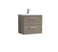 Balterley Level Modern Bathroom Wall Hung 2-Drawer Vanity & Curved Basin, Solace Oak, 600 mm