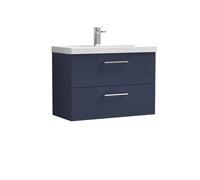 Balterley Level Modern Bathroom Wall Hung 2 Soft Close Drawer & Mid-Edge Vanity Unit Basin, Midnight Blue, 800mm