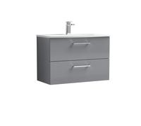 Balterley Level Modern Bathroom Wall Hung 2 Soft Close Drawer Vanity Unit & Curved Basin, Satin Grey, 800mm