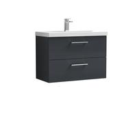 Balterley Level Modern Bathroom Wall Hung 2 Soft Close Drawer Vanity Unit & Mid-Edge Basin, Dark Grey, 810mm