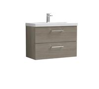 Balterley Wall Hung 2 Soft Close Drawer, Bathroom Vanity Unit, Solace Oak, 800mm in Brown Balterley Brown