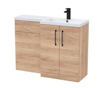 Balterley Light Oak Bathroom Vanity Unit with Basin & WC, Black Handles, Right Hand, 1100mm x 390mm