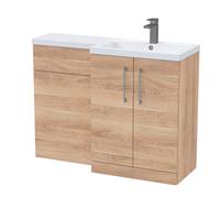 Balterley Light Oak Bathroom Vanity Unit with Basin & WC, Brushed Pewter Handles, Right Hand, 1100mm x 390mm