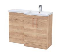 Balterley Light Oak Bathroom Vanity Unit with Basin & WC, Copper Handles, Right Hand, 1100mm x 390mm