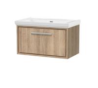 Balterley Longnor 1 Drawer Wall Hung Vanity Unit With 0 Tap Hole Traditional Fireclay Basin, Light Oak, 800mm